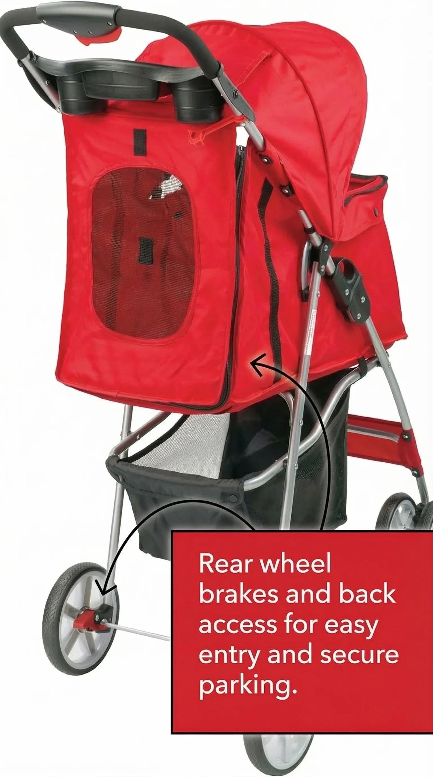 Leyburn Pets Foldable 4-Wheel Pet Stroller with Safety Tethers, Brake System and Storage Tray